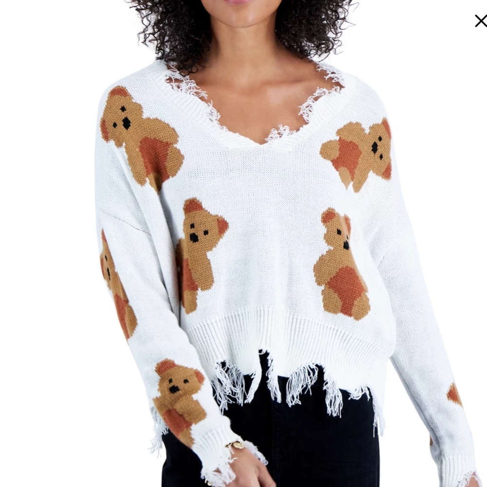 Just Polly Juniors Frayed Teddy Hears Sweater Size Xs